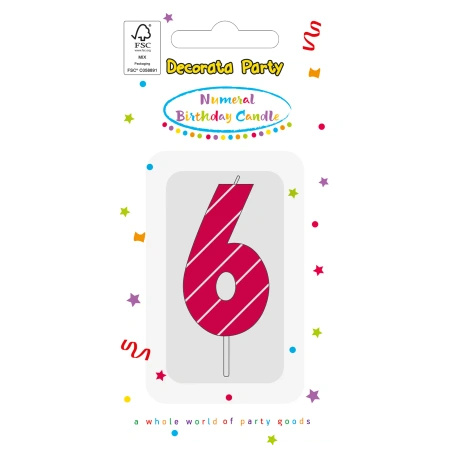 Pink Birthday Candle "6", 1 pc.