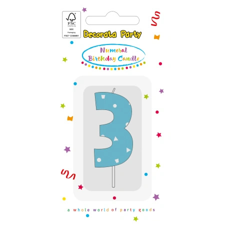 Blue Birthday Candle "3", 1 pc.