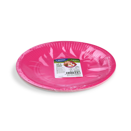 Talerz papierowy okrągły, fuksja / różowy, śr. 23 cm, 10 szt.