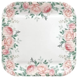 "Roses" square paper plate, 23 x 23 cm, 8 pcs.