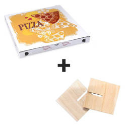 KIT: Pizza box 34.5 x 34.5 x 3 cm 100 pcs. + support 100 pcs.