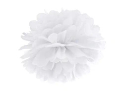 Pompon bibułowy ozdobny, Biały, 25 cm, 1 szt.