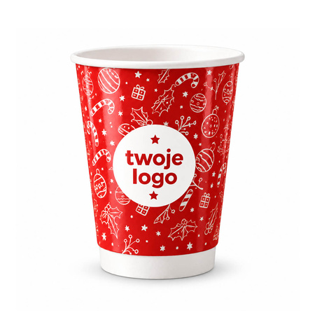 Kubek świąteczny z Twoim logo - Kubek papierowy, dyspersja, 250 ml, śr. 80 mm, POŁYSK, 2000 szt.