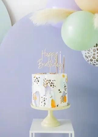 Topper drewniany na tort "Happy Birthday", 16 cm, 1 szt.