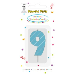 Blue Birthday Candle "9", 1 pc.