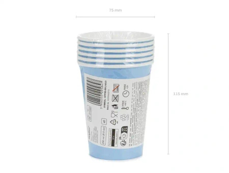Kubki papierowe, Jasnoniebieskie, 250 ml, 6 szt.