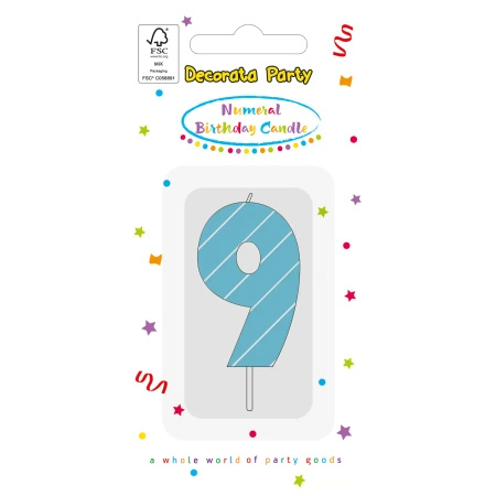 Blue Birthday Candle "9", 1 pc.