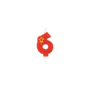 Red Birthday Candle Number "6", 1 pc.