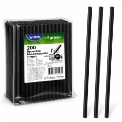 Reusable biocomposite straws black 6/210 mm 200 pcs