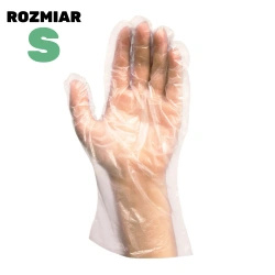 Clear hdpe disposable gloves on block, "S", 100 pcs