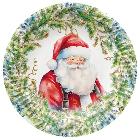 Talerz papierowy okrągły "Santa Claus" śr. 18 cm, 8 szt.