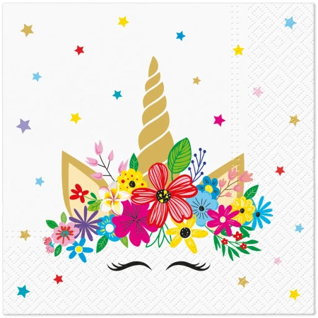 Serwetki 3-warstwowe "Unicorn Party", 1/4, 33 x 33 cm 20 szt.