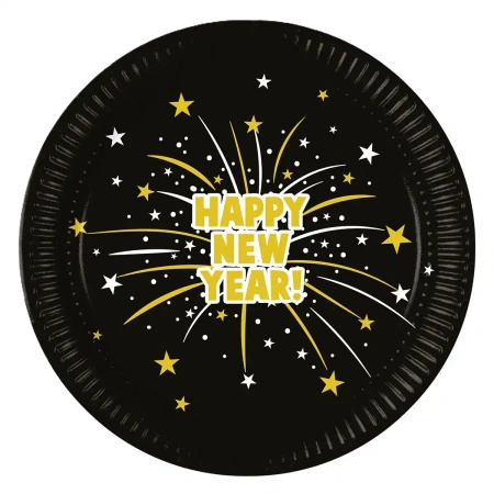 Talerze papierowe "Happy New Year", 23 cm, 8 szt.