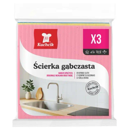 Ścierki gąbczaste domowe Kuchcik 15,5 × 15,5 cm, 3 szt.