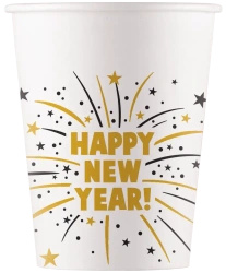 Kubek papierowy "Happy New Year - Flares" 200 ml 8szt.