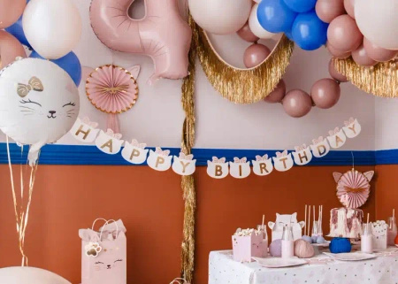Baner papierowy "Happy Birthday Kotki", 2,8 m, 1 szt.