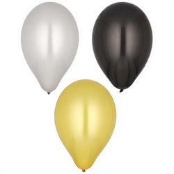 Balloons color mix gold, black, silver, diameter 25 cm, 6 pcs.