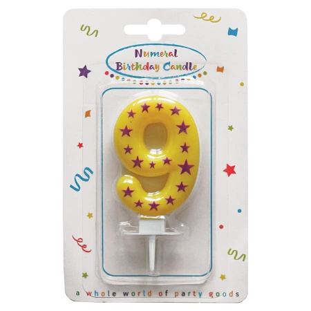 Stars Birthday Candle "9", 1 pc.