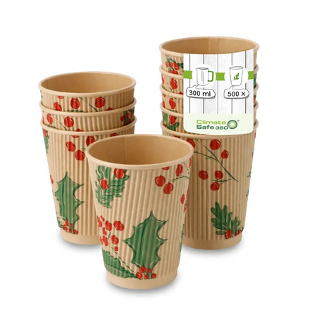 Kubek papierowy karbowany kraft, dyspersja, "Christmas" 350 ml, śr. 90 mm 25 szt.