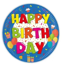 Talerze papierowe "Happy Birthday Kokliko", 20 cm, 8 szt.