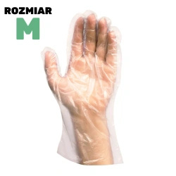 Clear hdpe disposable gloves on block, "M", 100 pcs