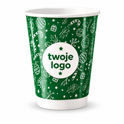 Kubek świąteczny z Twoim logo - Kubek papierowy, dyspersja, 350 ml, śr. 90 mm, POŁYSK, 2000 szt.