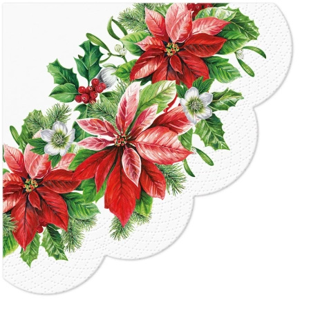 Serwetki okrągłe 3-warstwowe "Poinsettia", 1/4, śr. 32 cm, 12 szt.