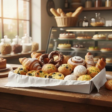 Transport carton, foldable, for pastries, 40 x 30 x 8 cm, 50 pcs