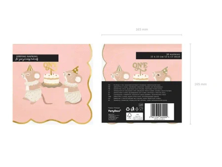 2-Ply Paper Napkins "Pink Mice", 33 × 33 cm, 12 pcs
