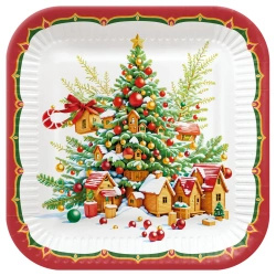 Talerz papierowy kwadratowy "Cute Santa Claus", 23 x 23 cm, 8 szt.