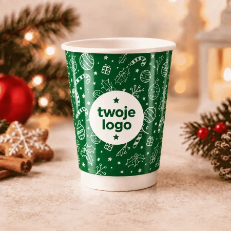 Christmas Cup with Your Logo – Paper Cup, Dispersion Coating, 350 ml, Ø 90 mm, GLOSS, 2000 pcs