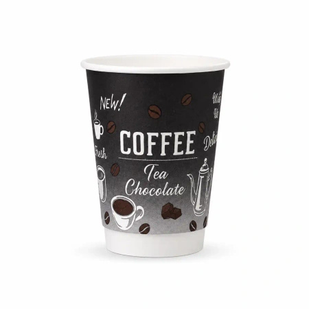 Kubek papierowy dwuściankowy, czarny, "Coffee, 250 ml, śr. 80 mm 25 szt.