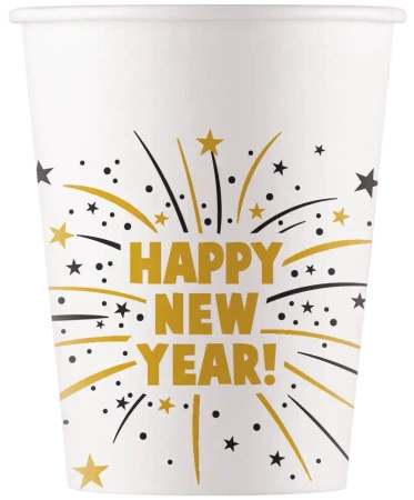 Kubek papierowy "Happy New Year - Flares" 200 ml 8szt.