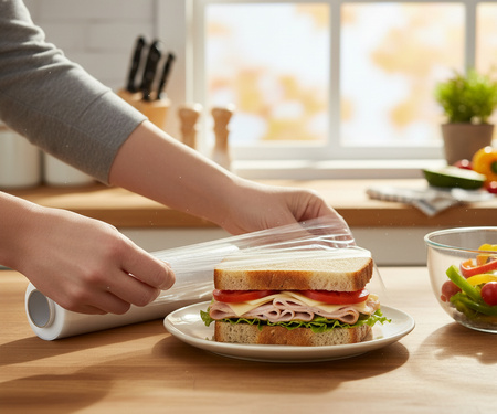 Cling film on a roll, width 30 cm, length 220 m, thickness 8 μm, 1 pc