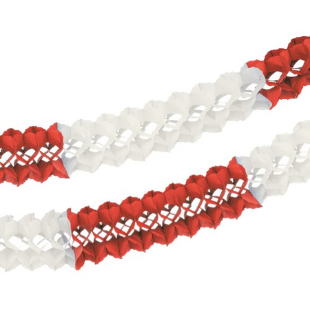 Red and white paper garland, diameter 16 cm, length 10 m, 1 pcs.