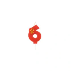 Red Birthday Candle Number "6", 1 pc.