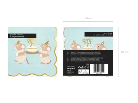 2-Ply Paper Napkins "Blue Mice", 33 × 33 cm, 12 pcs