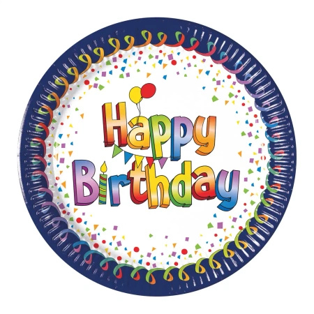 Paper plates "Happy Birthday", 23 cm, 8 pcs