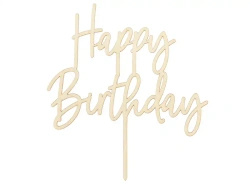 Wooden Cake Topper "Happy Birthday", 16 cm, 1 pc