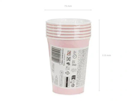 Light Pink Paper Cups, 250 ml, 6 pcs