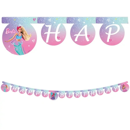 Baner urodzinowy papierowy "Barbie", 2 m, 1 szt.
