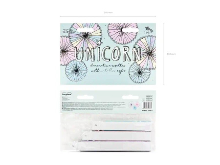 Decorative Paper Rosettes "Unicorn", 21, 25 and 30 cm, 3 pcs