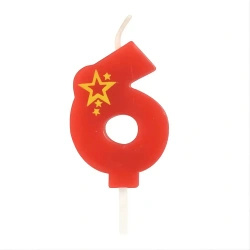 Red Birthday Candle Number "6", 1 pc.