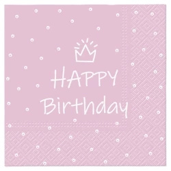 Serwetki 3-warstwowe "Birthday Pink", 1/4, 33 x 33 cm 20 szt.