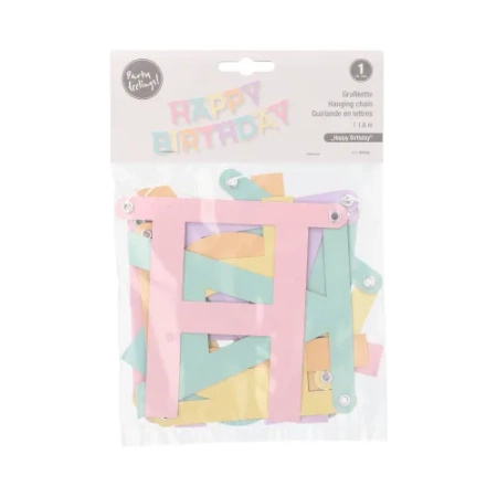 Paper garland "Happy Birthday", length 1,8 m, height 13,8 cm, 1 pcs.
