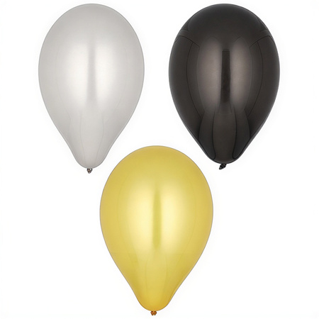 Balloons color mix gold, black, silver, diameter 25 cm, 6 pcs.