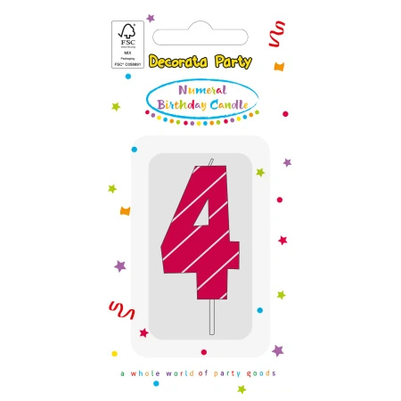 Pink Birthday Candle "4", 1 pc.