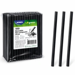 Reusable biocomposite straws black 8/140 mm 100 pcs