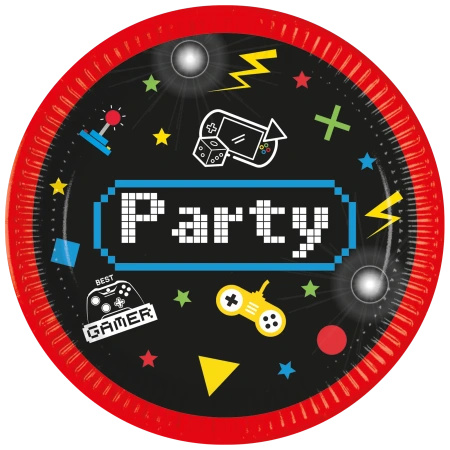 Talerze papierowe "Gaming Party", 23 cm, 8 szt.