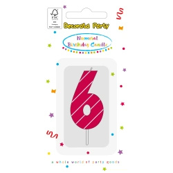 Pink Birthday Candle "6", 1 pc.